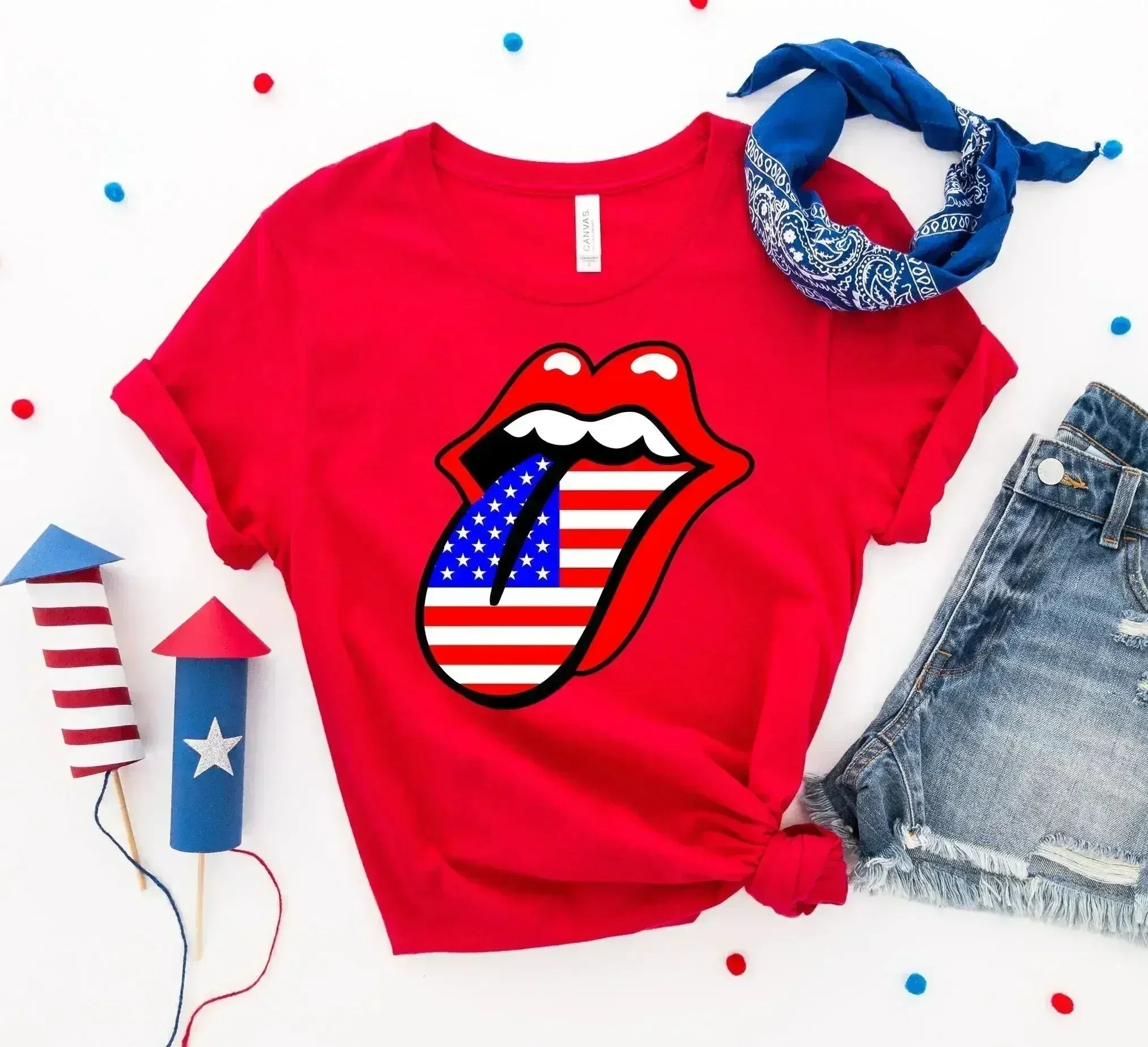 USA Lips 4th of July T-shirt - SJB-DIAMOND ELITES