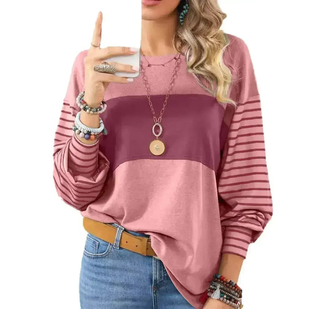 Womens Long Sleeve Pullover Tops Striped Basice T-shirt - SJB-DIAMOND ELITES
