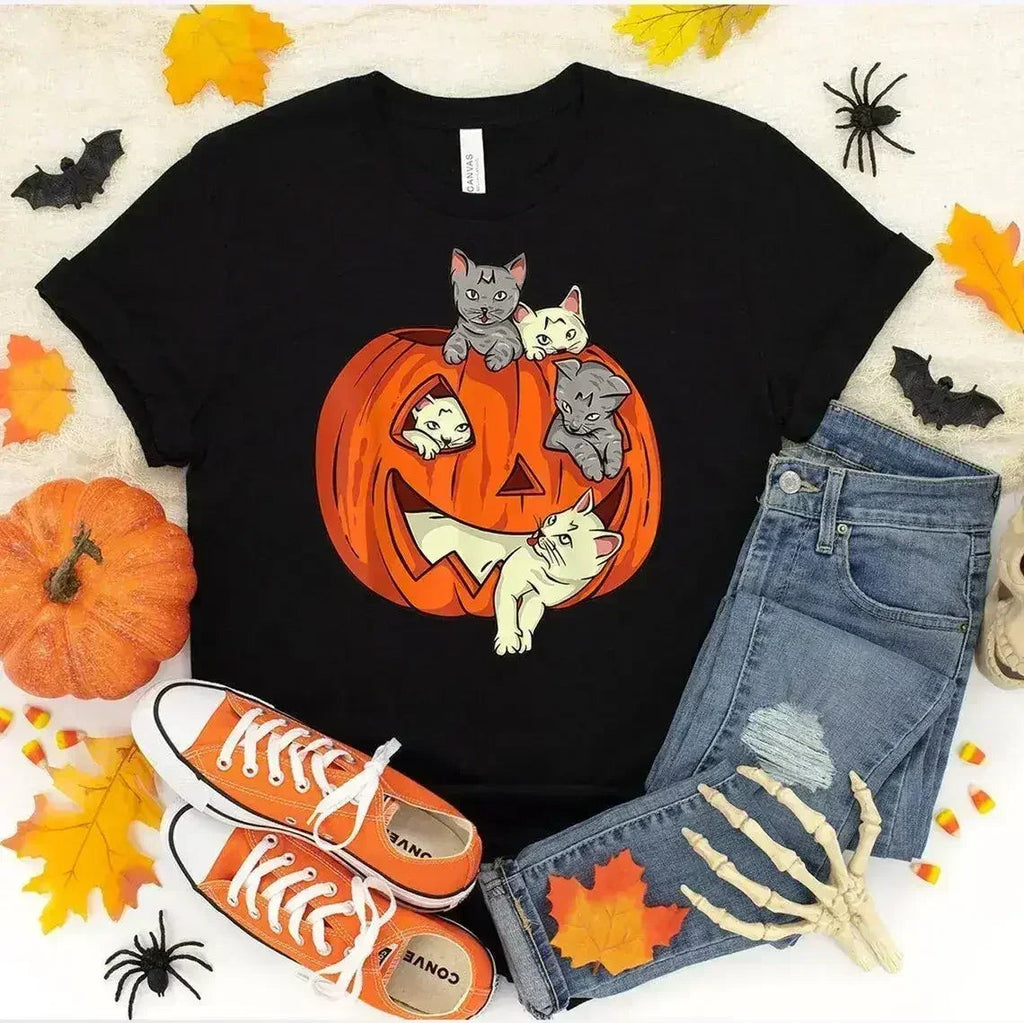 Pumpkin Cat Halloween T-shirt - SJB-DIAMOND ELITES
