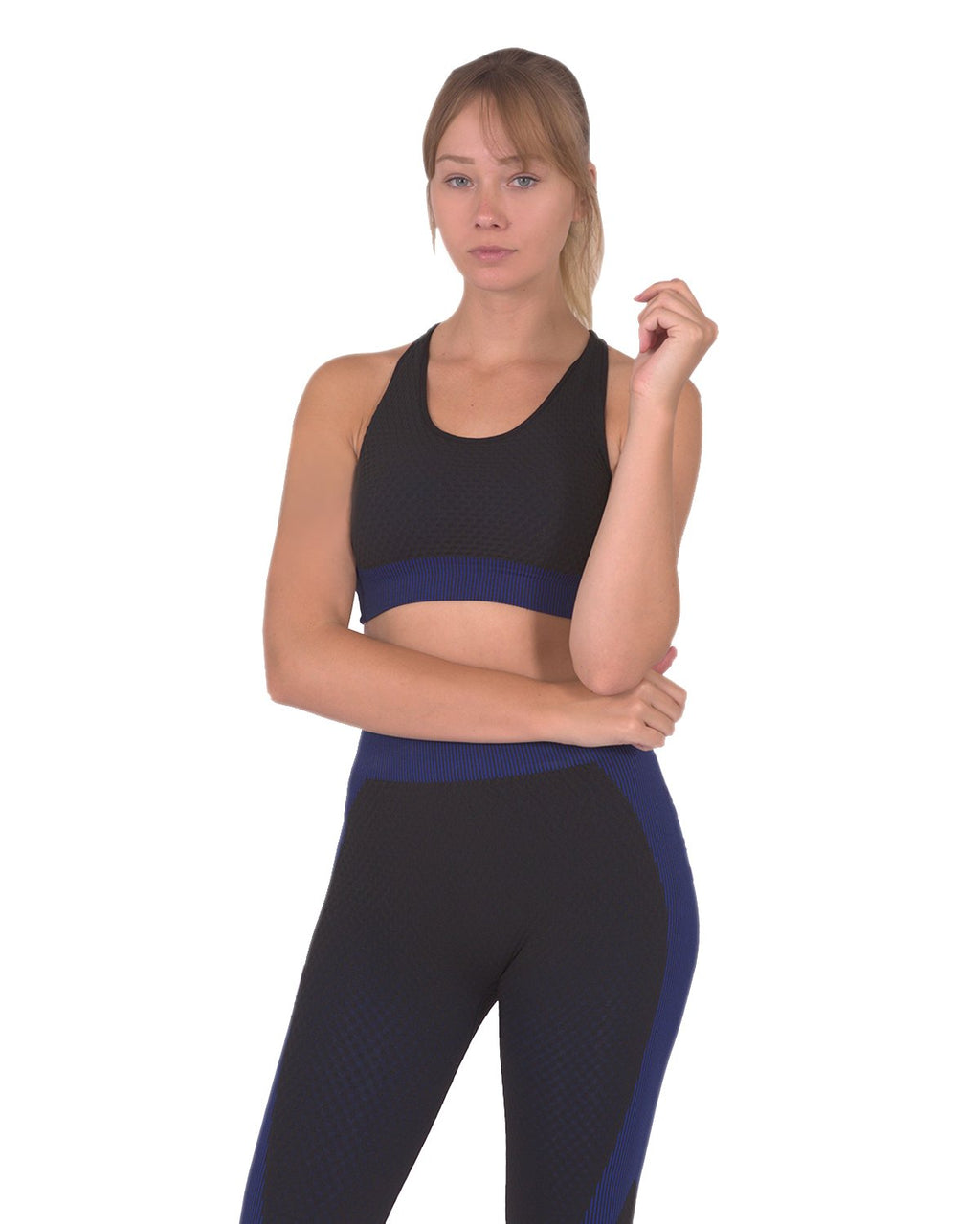 Trois Seamless Sports Bra - Black with Navy - SJB-DIAMOND ELITES
