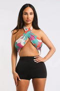 Retro Paisley Wrap Crop Top - Multiway Halter Style - SJB-DIAMOND ELITES