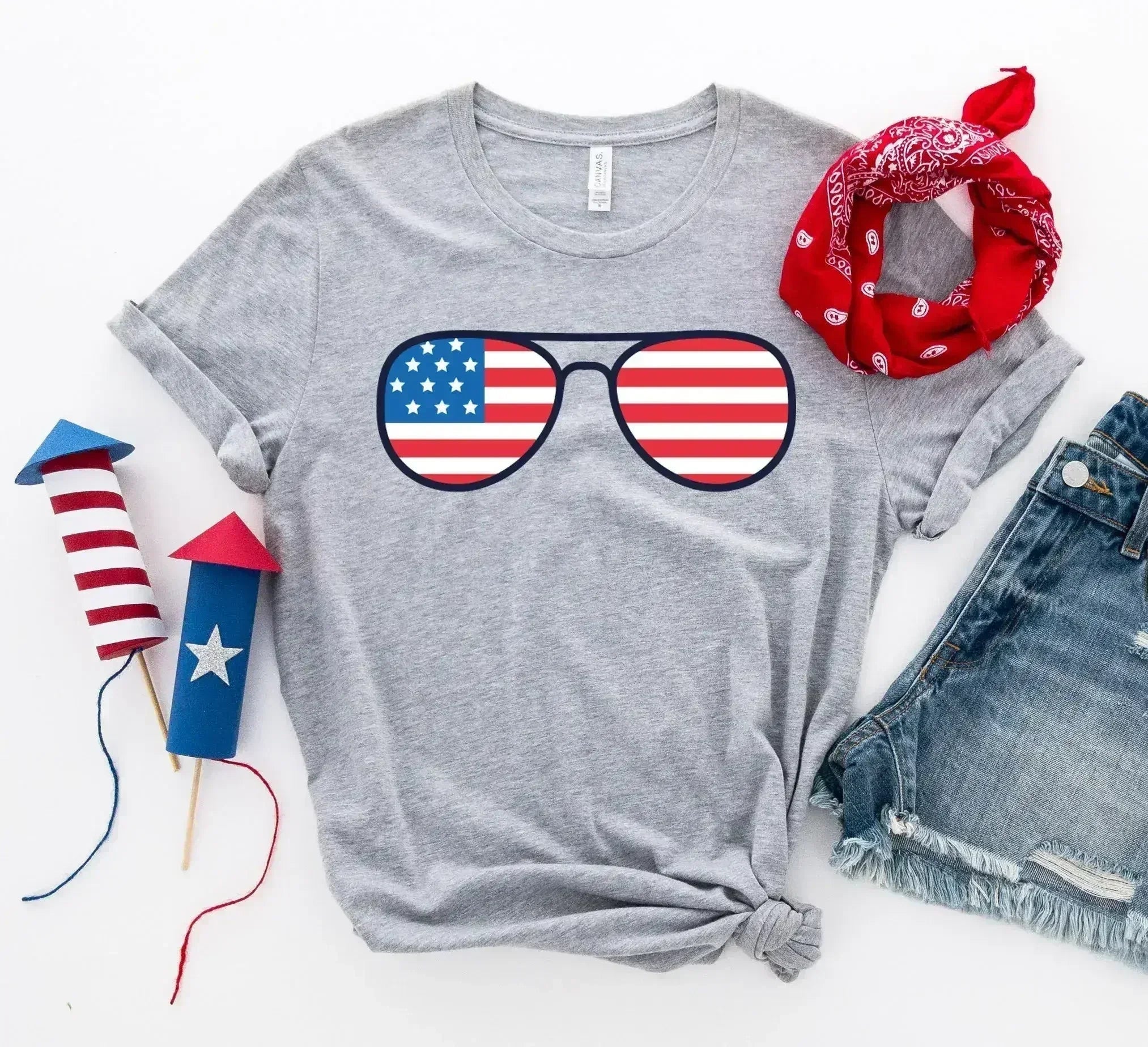 American Flag Sunglasses T-Shirt | Premium Cotton | Bella Canvas - SJB-DIAMOND ELITES