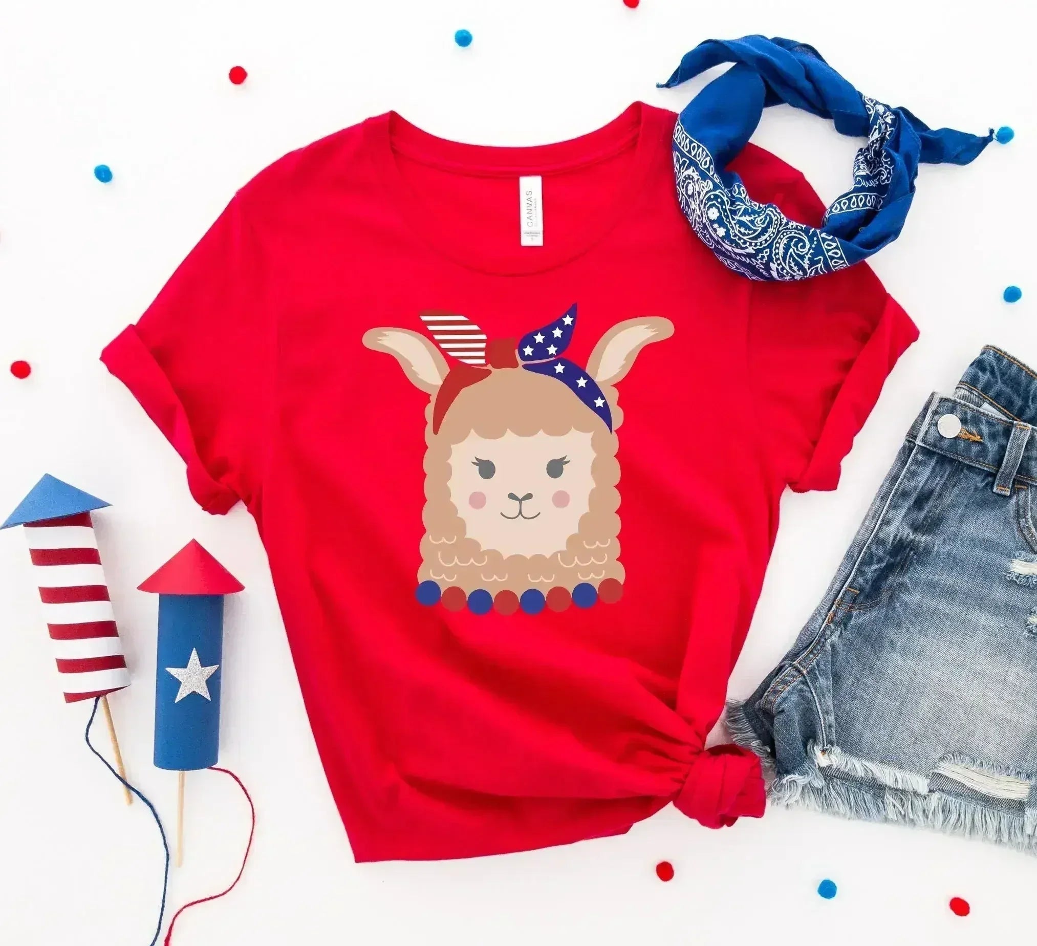 Patriotic Llama Girl T-shirt Femstylo