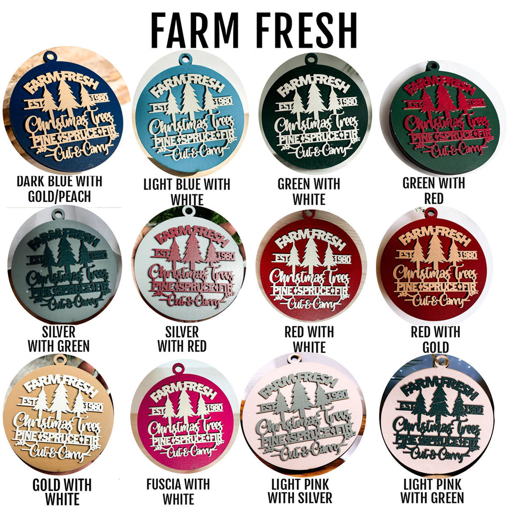 Farm Fresh Wooden Christmas Tree Ornament - Vintage Farmhouse Rustic Tree Trio BandsCo Straps