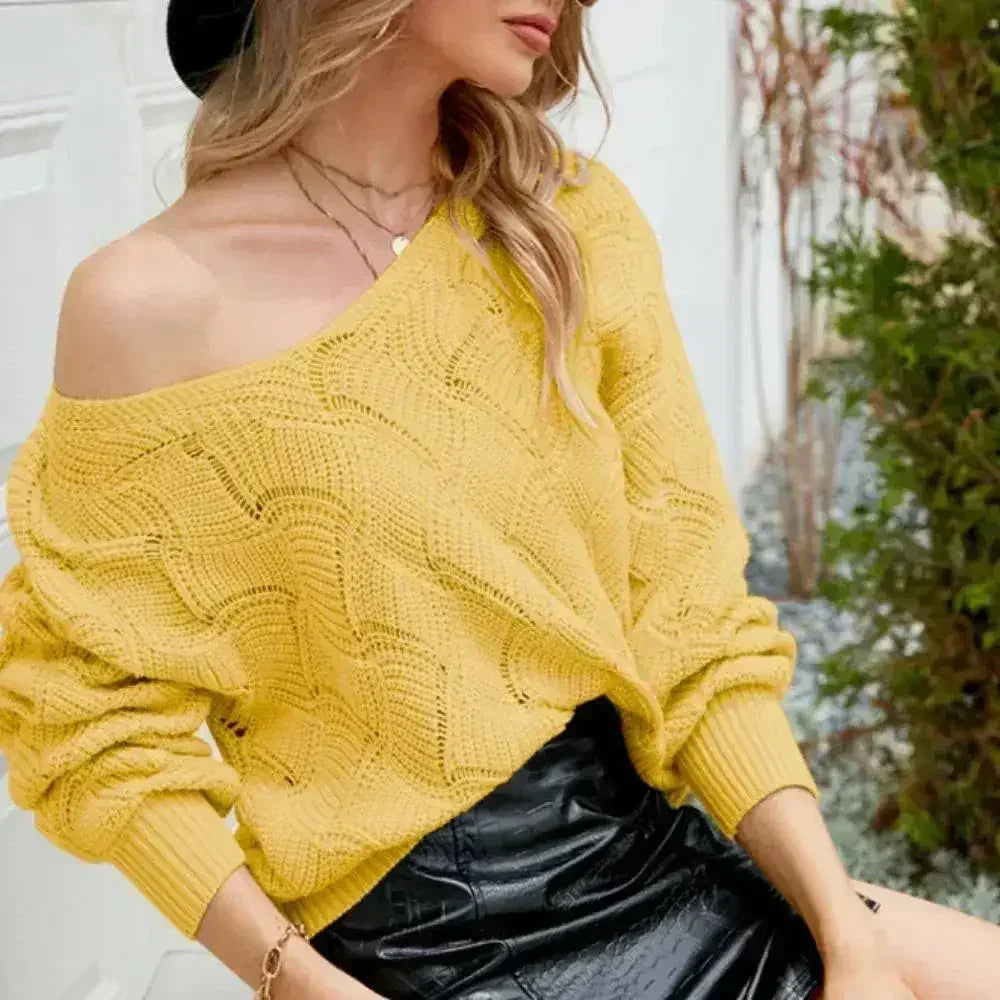 Womens V-Neck Open Knit Sweater - SJB-DIAMOND ELITES
