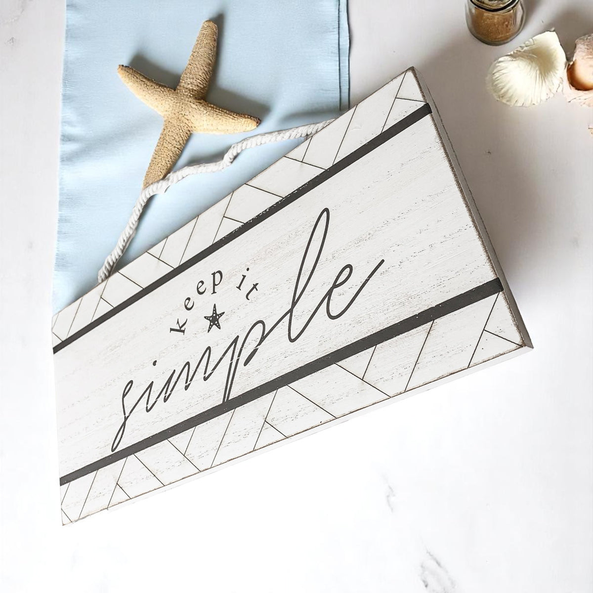 Keep It Simple Summer Sign 11x5 Wooden Beach Wall Decor Modern Coastal BandsCo Straps