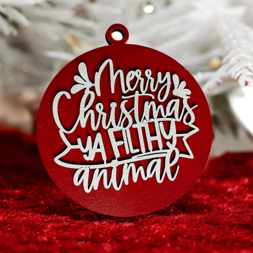 Christmas Ornament Merry Christmas Ya Filthy Animal Wooden 3D 12 Colors BandsCo Straps