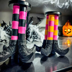 Witch Leg Pillar Candle Holder Halloween Decor Striped Boots Glitter BandsCo Straps