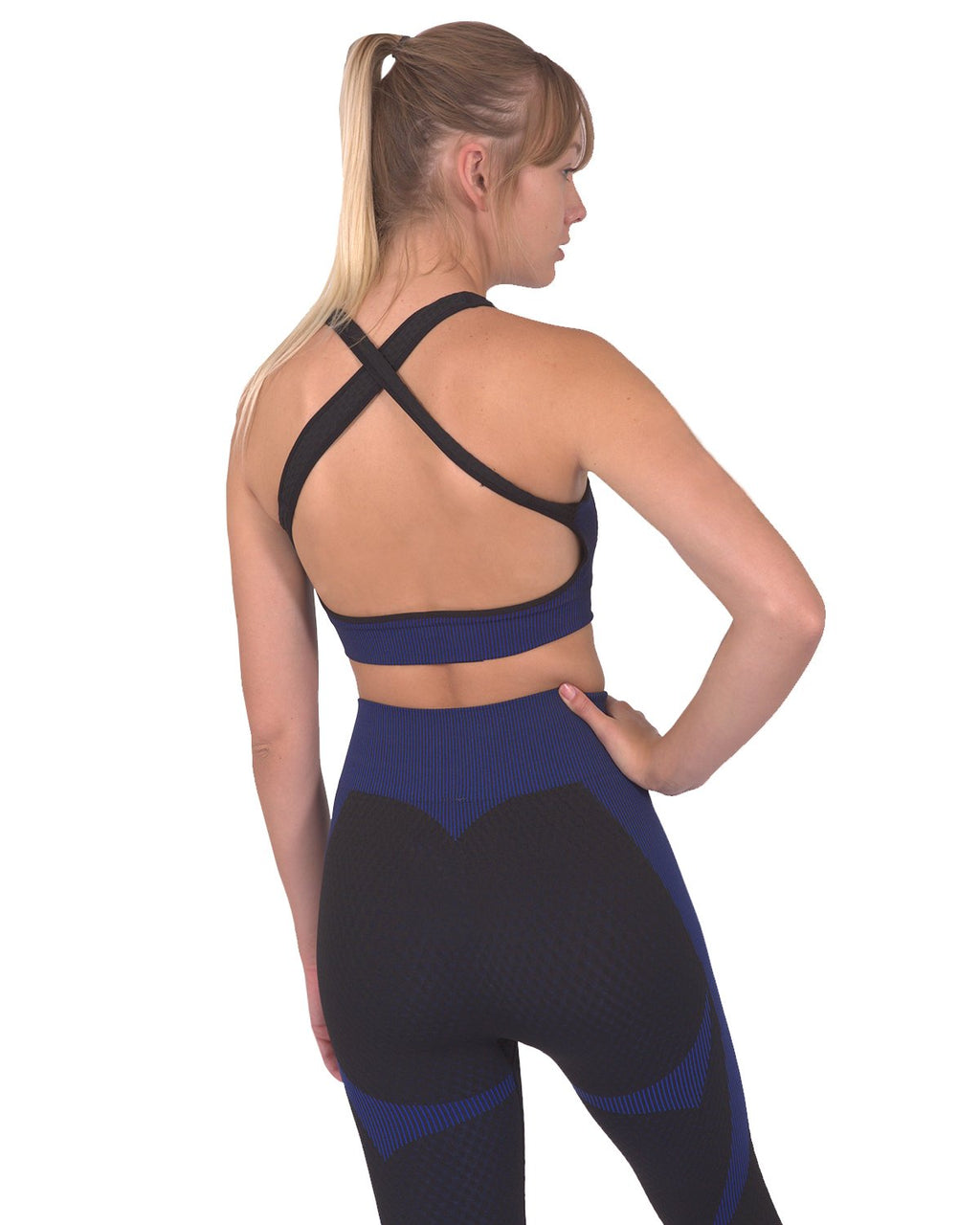 Trois Seamless Sports Bra - Black with Navy - SJB-DIAMOND ELITES