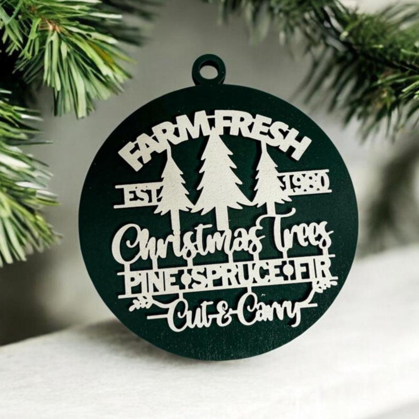 Farm Fresh Wooden Christmas Tree Ornament - Vintage Farmhouse Rustic Tree Trio BandsCo Straps