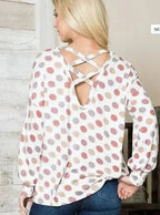White POlka Dot Knit Criss Cross Top Back - SJB-DIAMOND ELITES