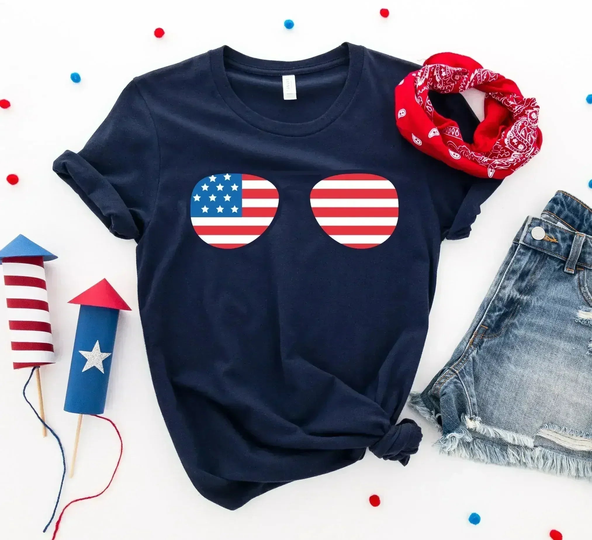 American Flag Sunglasses T-Shirt | Premium Cotton | Bella Canvas - SJB-DIAMOND ELITES