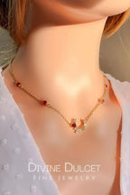 “Fairy Garden” 24K Red CZ Necklace