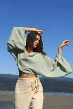 Organic Cotton Long Sleeve Crop Top - Sustainable & Handmade - SJB-DIAMOND ELITES