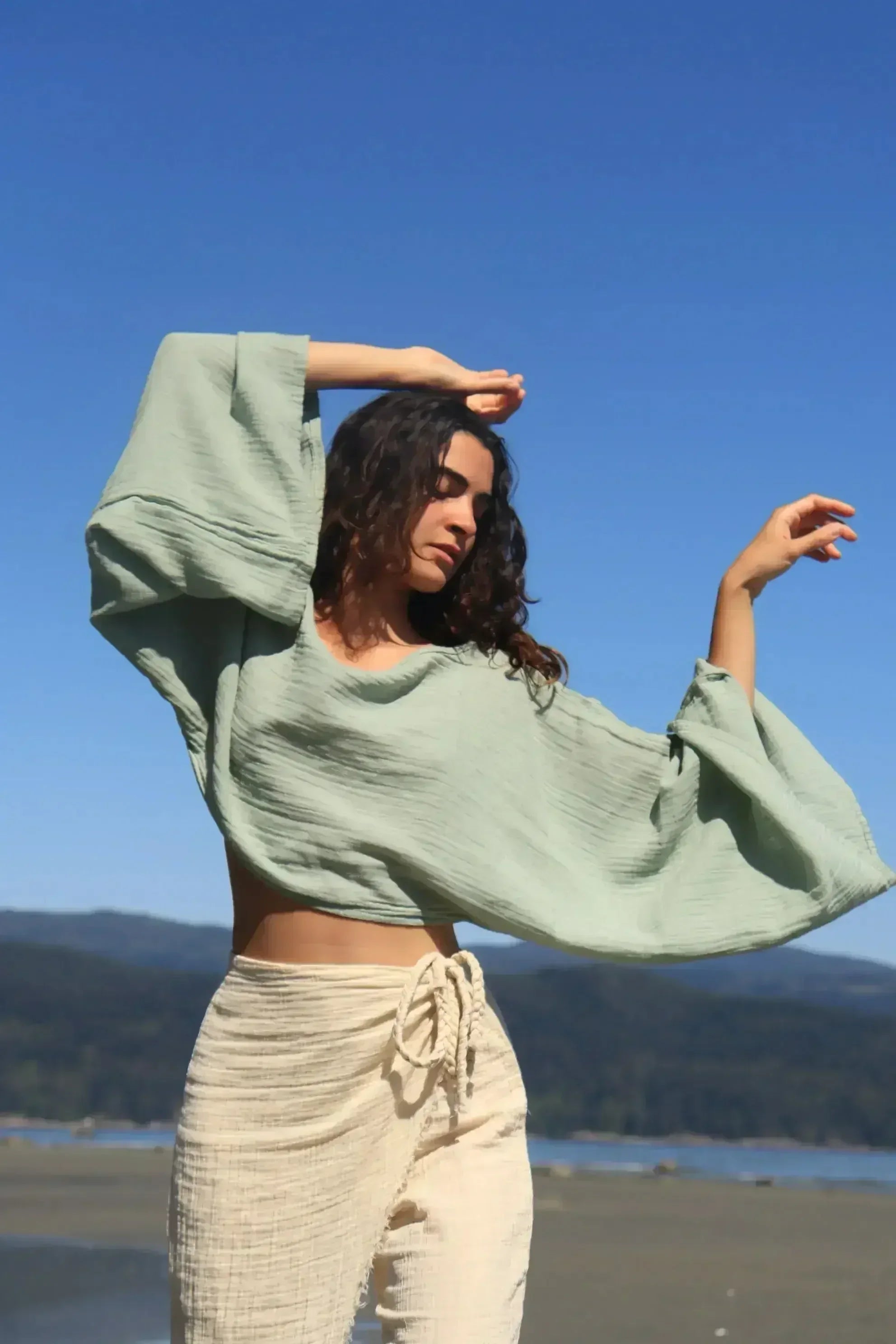 Organic Cotton Long Sleeve Crop Top - Sustainable & Handmade - SJB-DIAMOND ELITES