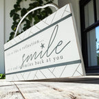 Smile Beach Wooden Wall Sign 11x5 Coastal Starfish Decor Modern Geometric BandsCo Straps