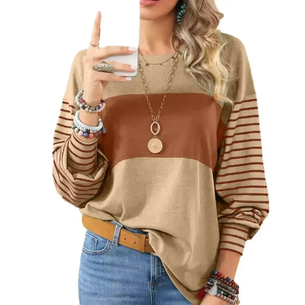 Womens Long Sleeve Pullover Tops Striped Basice T-shirt - SJB-DIAMOND ELITES