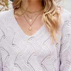 Womens V-Neck Open Knit Sweater - SJB-DIAMOND ELITES