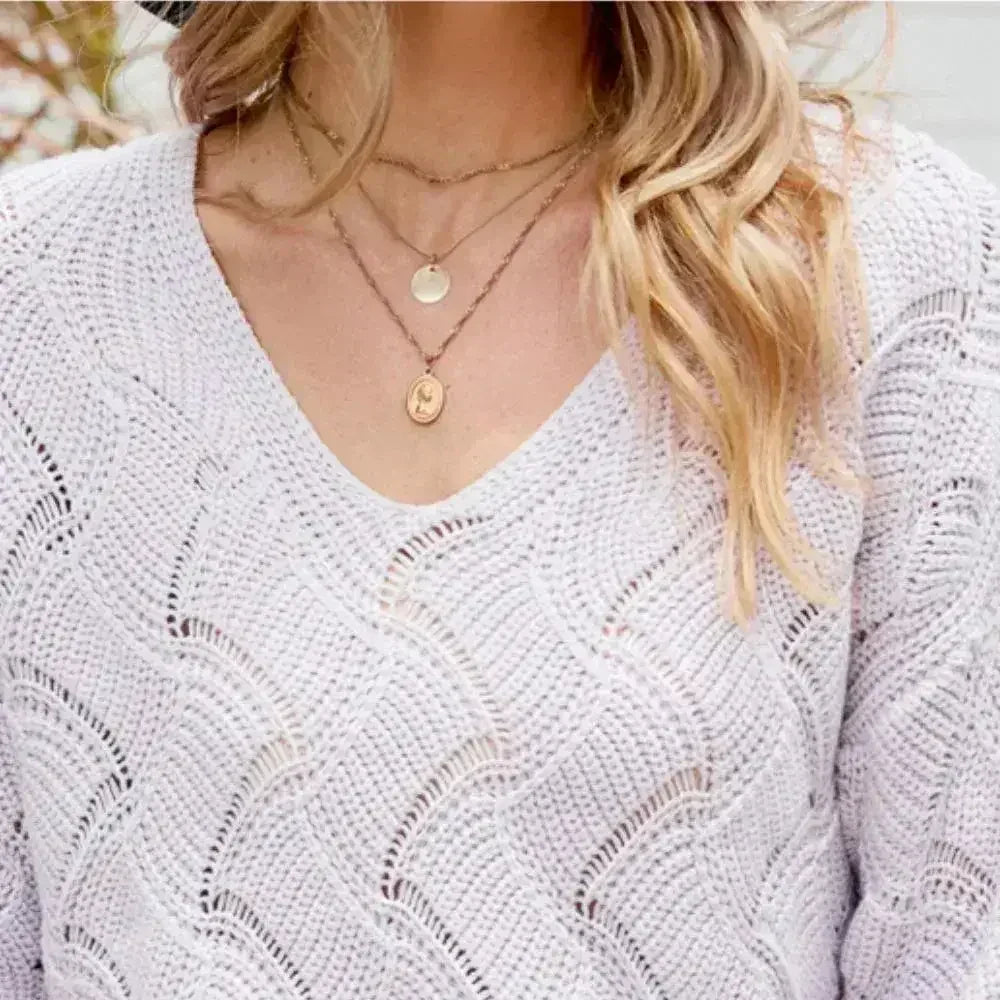 Womens V-Neck Open Knit Sweater - SJB-DIAMOND ELITES