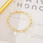 Gold Link Bracelet with Faux Pearls – Elegant Women's Jewelry