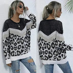 Leopard Print Sweater – Gray Acrylic Knit | Sizes S-L - SJB-DIAMOND ELITES