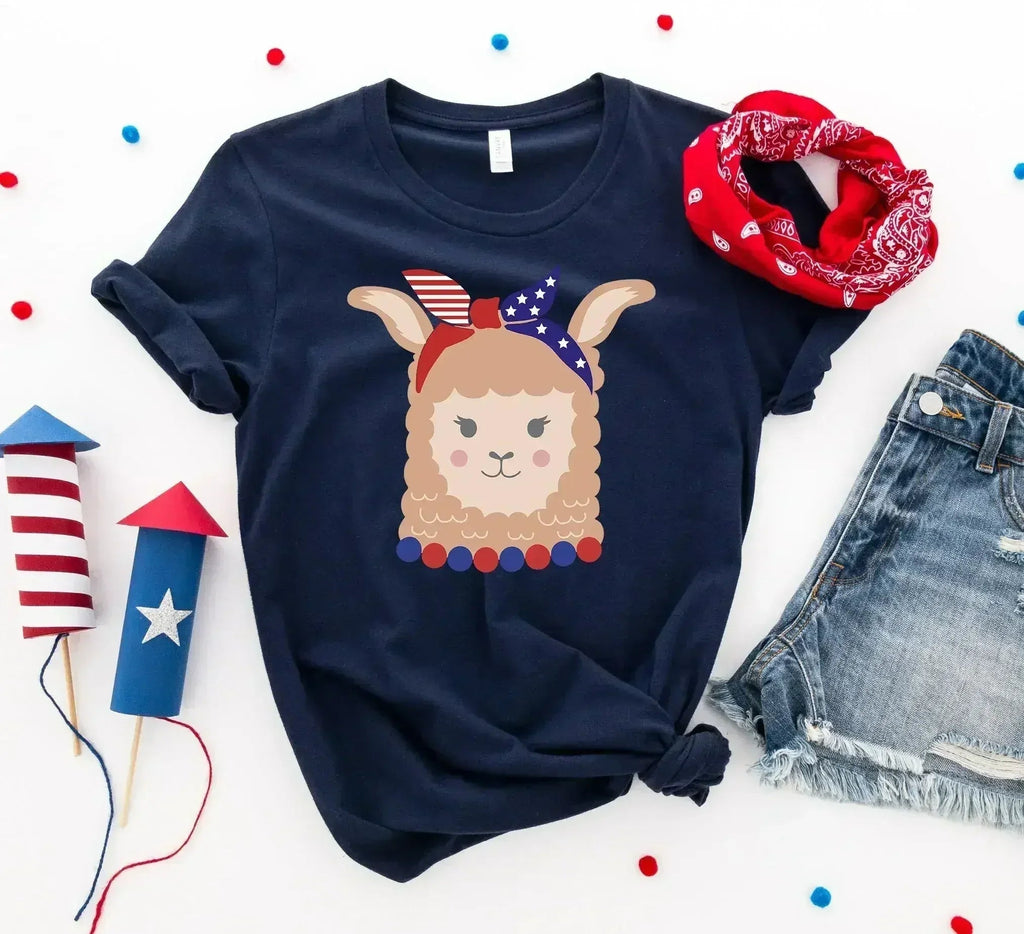 Patriotic Llama Girl T-shirt Femstylo