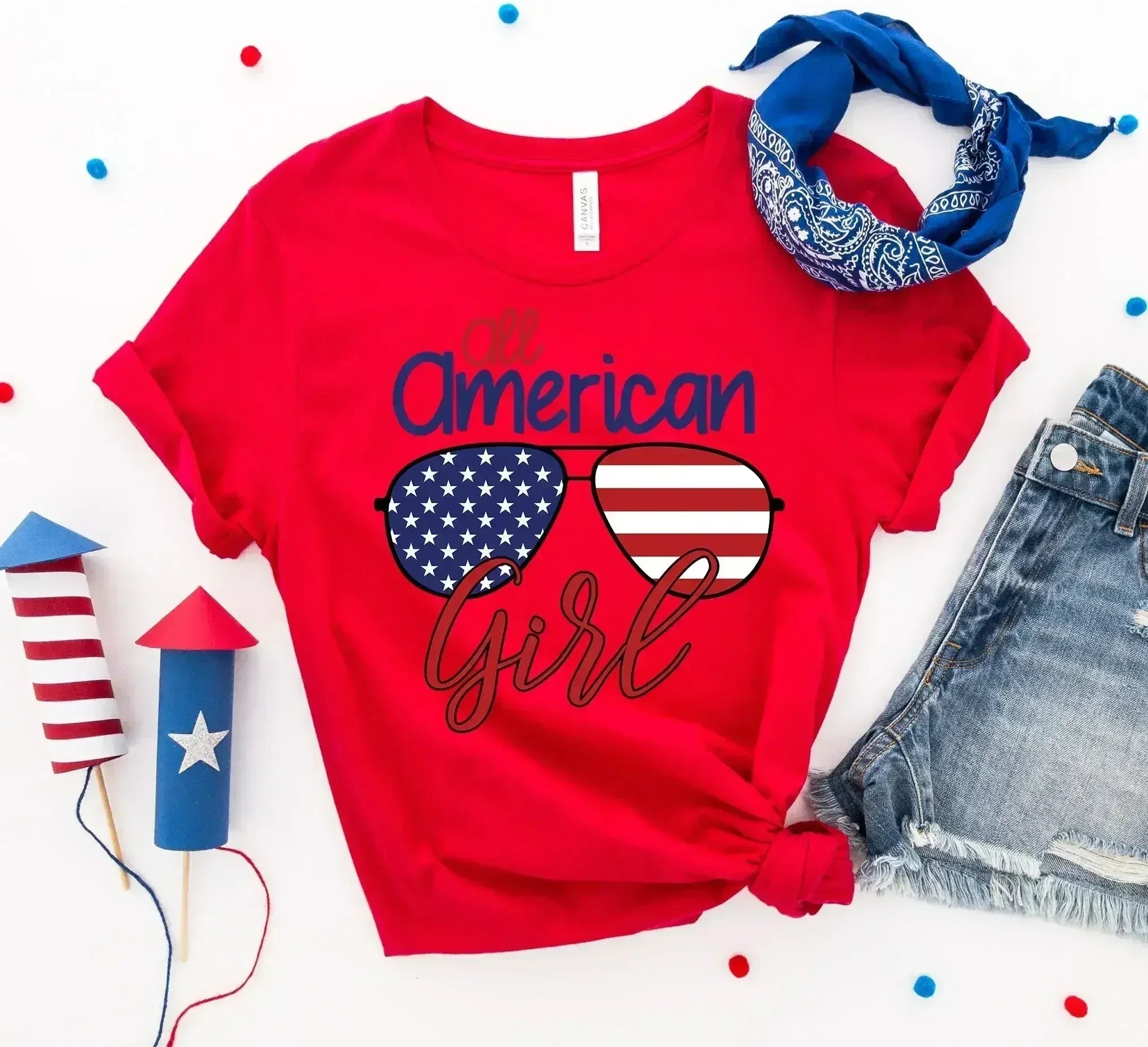 All American Sunglasses Printed Girl T-shirt | Bella Canvas - SJB-DIAMOND ELITES