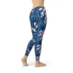 Blue Tropical Leaf Leggings for Women