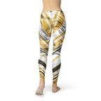 Womens White Marble w/ Black Gold Lines Leggings