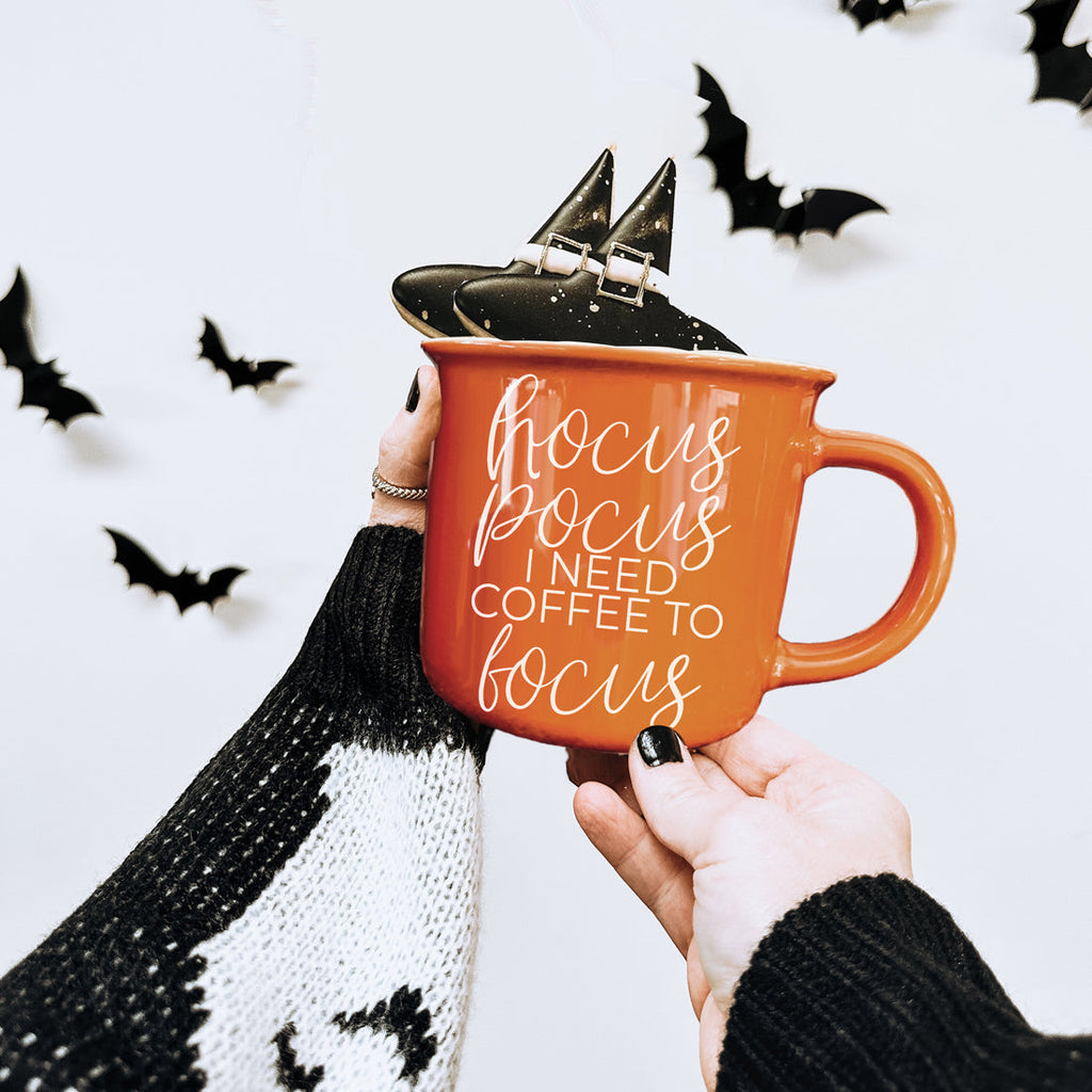 Hocus Pocus Coffee Mug 14.5oz Orange Ceramic Halloween Witch Gift BandsCo Straps