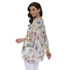 White Floral Chiffon Tunic Top - Summer Cover-Up | Femstylo - SJB-DIAMOND ELITES