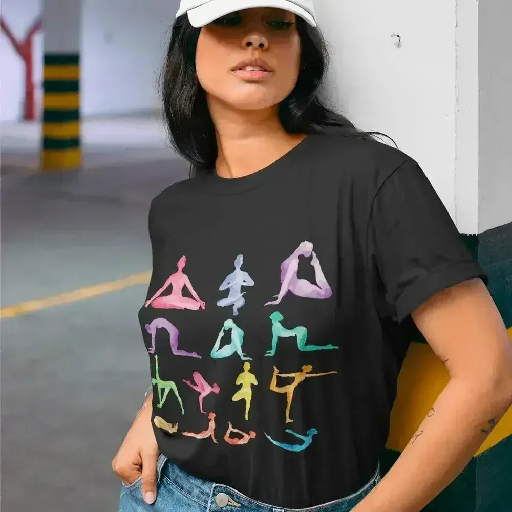 Yoga Poses Print Jersey Short Sleeve Tee Femstylo