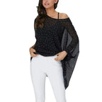 Black Polkadot Chiffon Tunic Top - Batwing Sleeves | Femstylo - SJB-DIAMOND ELITES
