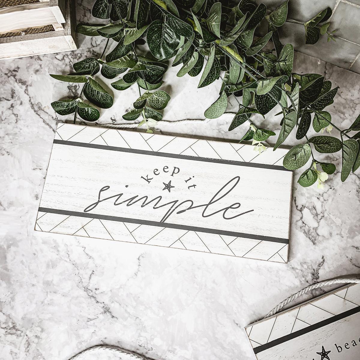 Keep It Simple Summer Sign 11x5 Wooden Beach Wall Decor Modern Coastal BandsCo Straps