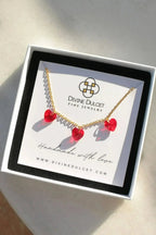 3 Red Hearts 24 Karat Gold Necklace
