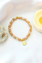 Sunstone Elastic Bracelet | 24K Lotus Flower Charm