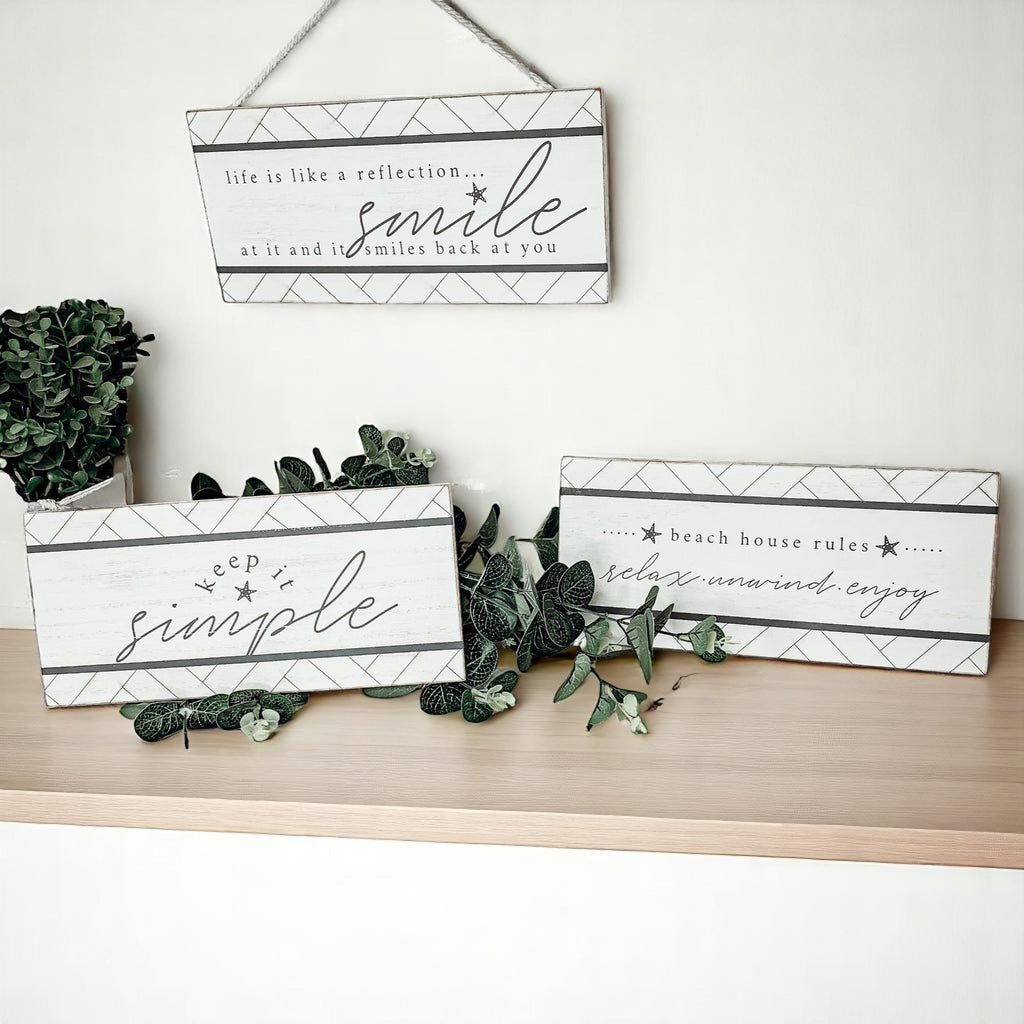 Keep It Simple Summer Sign 11x5 Wooden Beach Wall Decor Modern Coastal BandsCo Straps