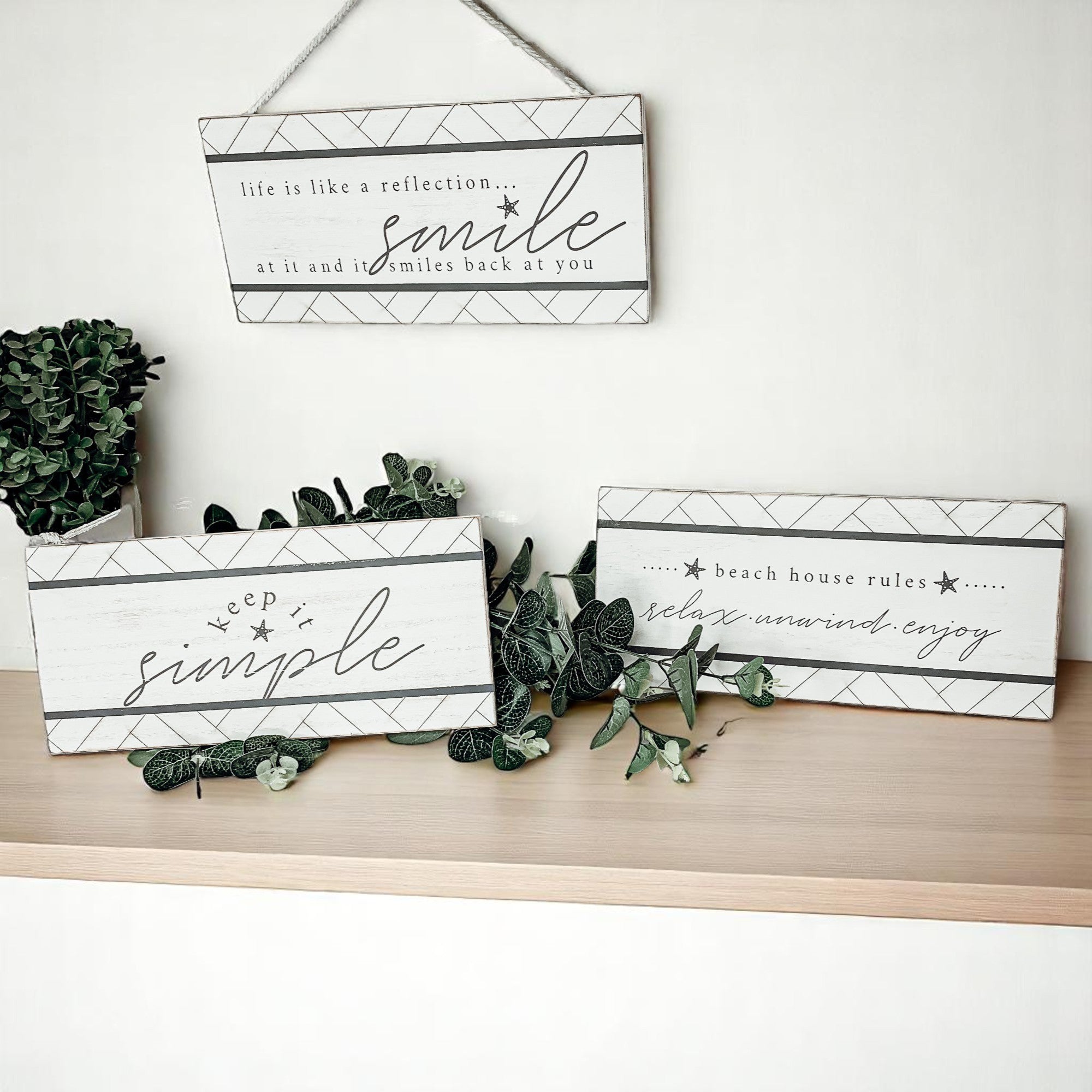 Keep It Simple Summer Sign 11x5 Wooden Beach Wall Decor Modern Coastal BandsCo Straps