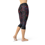 Womens Oriental Black Wolf Capri Leggings - SJB-DIAMOND ELITES