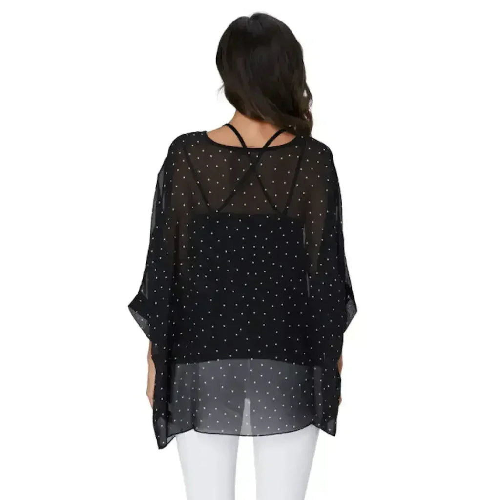 Black Polkadot Chiffon Tunic Top - Batwing Sleeves | Femstylo - SJB-DIAMOND ELITES