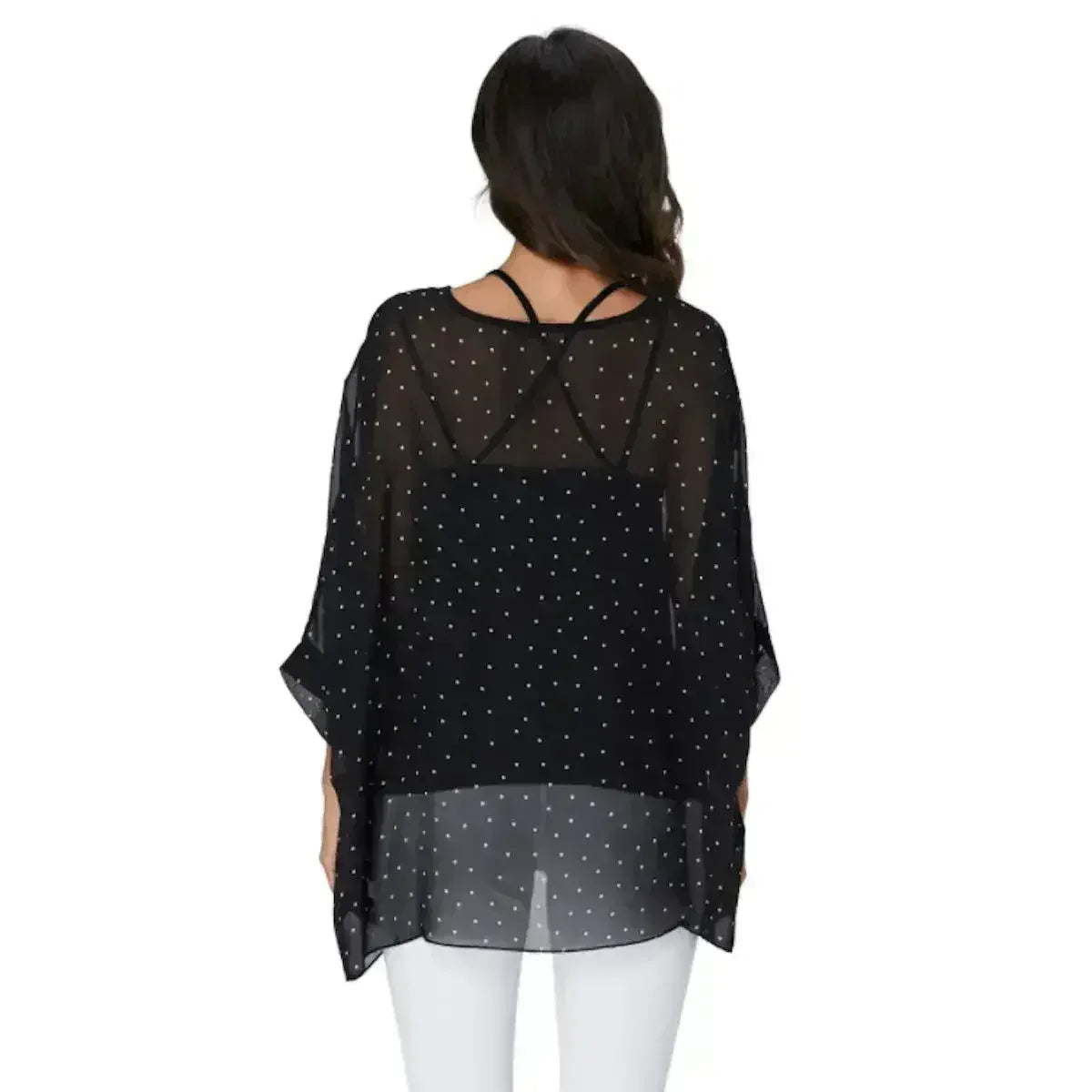 Black Polkadot Chiffon Tunic Top - Batwing Sleeves | Femstylo - SJB-DIAMOND ELITES