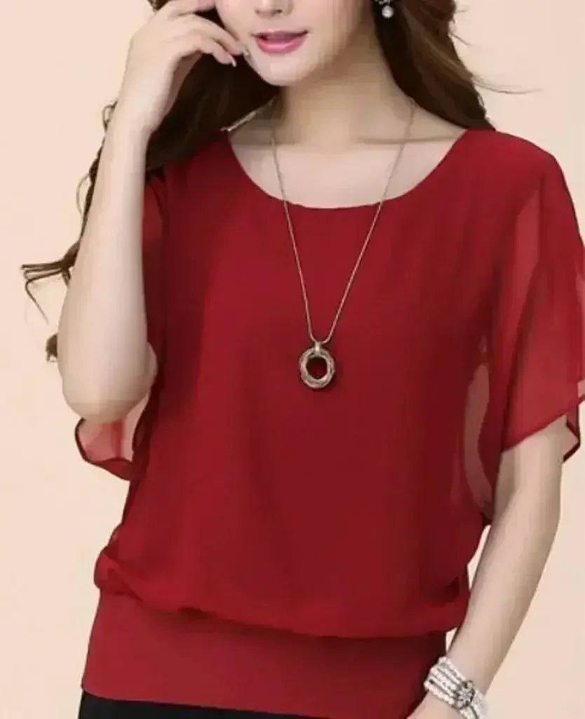 Womens Batwing Chiffon Blouse - SJB-DIAMOND ELITES