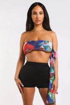 Multiway Retro Paisley Printed Crop Halter Wrap Top One Size RED - SJB-DIAMOND ELITES