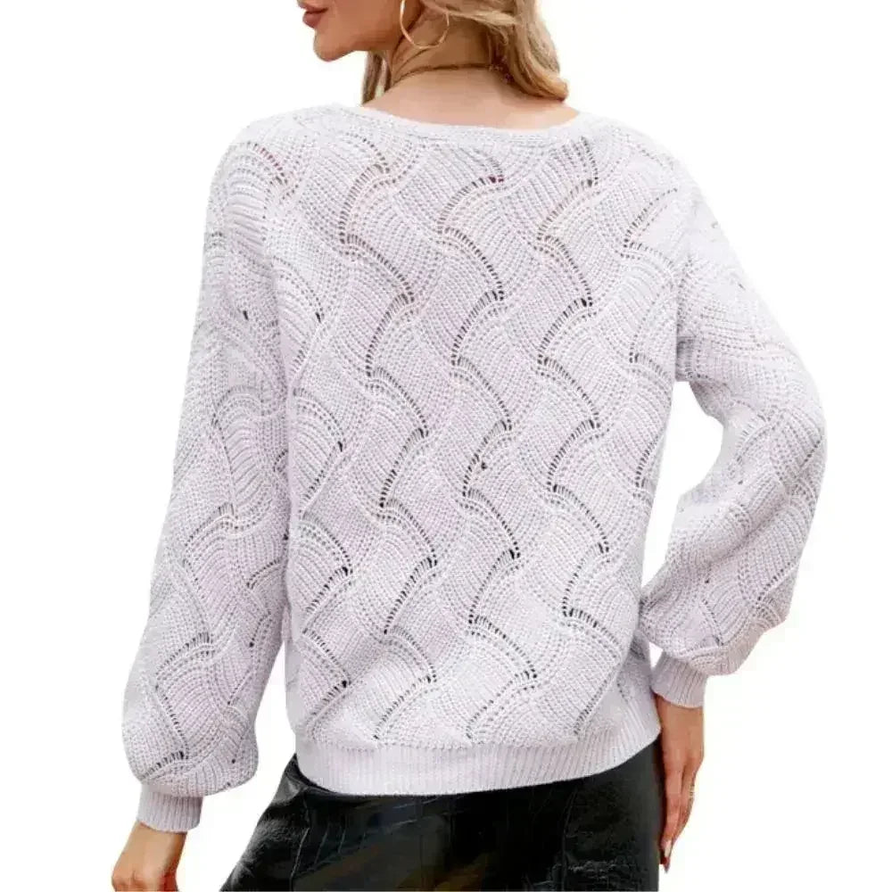 Womens V-Neck Open Knit Sweater - SJB-DIAMOND ELITES