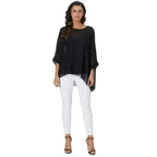Black Polkadot Chiffon Tunic Top - Batwing Sleeves | Femstylo - SJB-DIAMOND ELITES