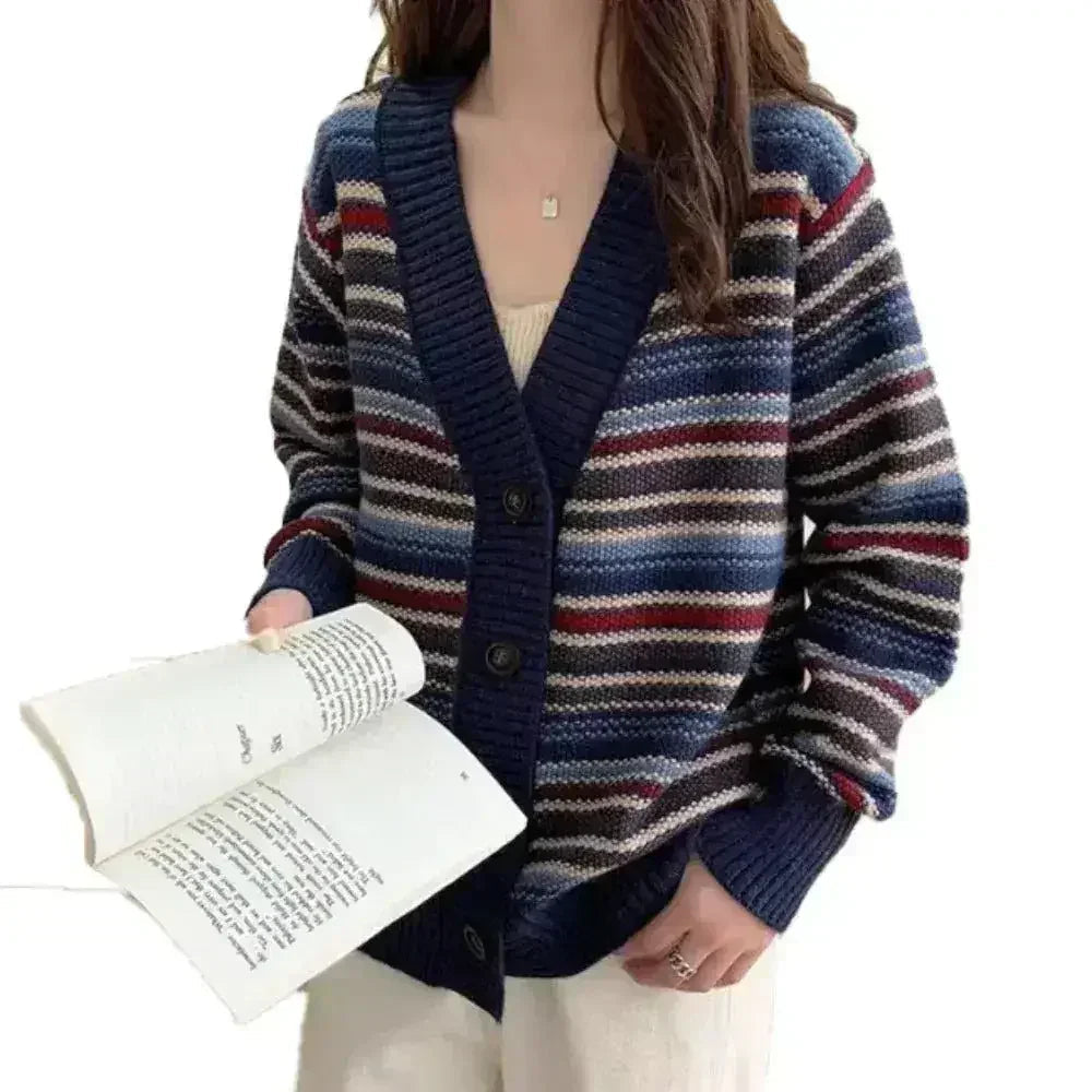 Striped Button Cardigan - Polyester Regular Fit | Femstylo - SJB-DIAMOND ELITES