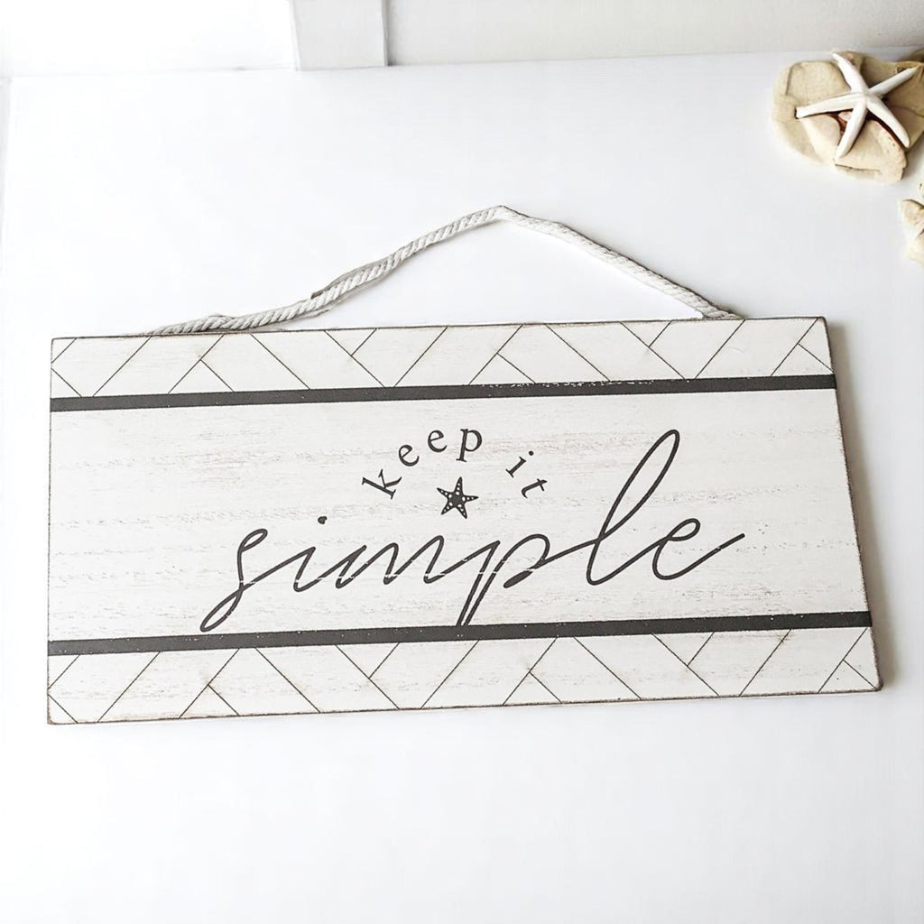 Keep It Simple Summer Sign 11x5 Wooden Beach Wall Decor Modern Coastal BandsCo Straps