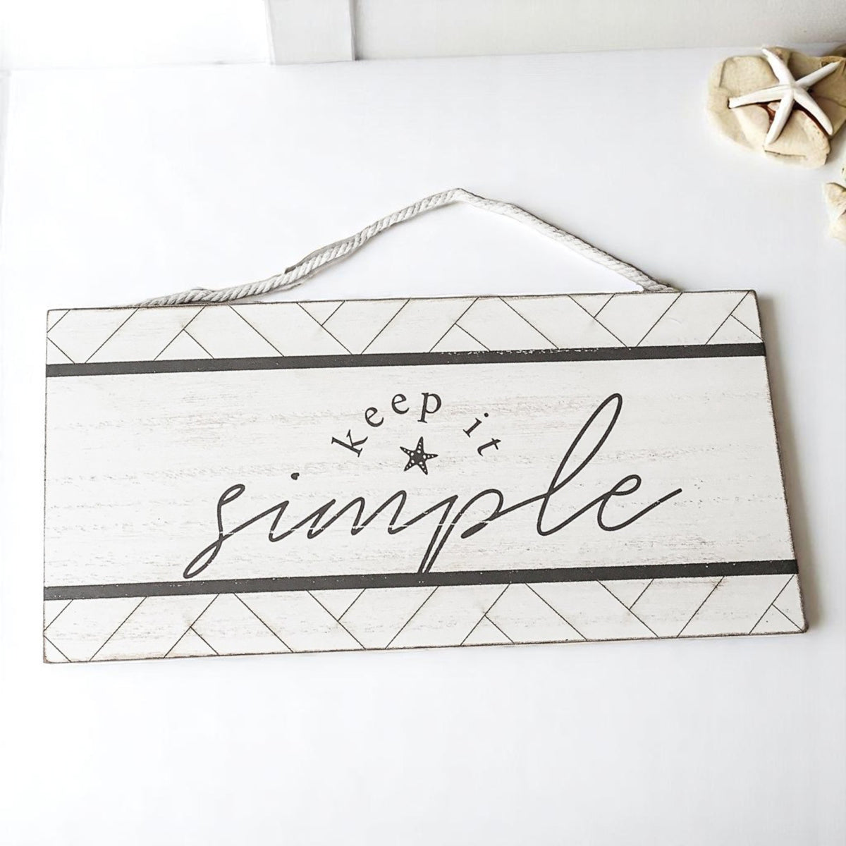 Keep It Simple Summer Sign 11x5 Wooden Beach Wall Decor Modern Coastal BandsCo Straps