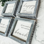Love And Beach Wooden Sign 5x5 Beach House Wall Decor Distressed Gray Frame BandsCo Straps