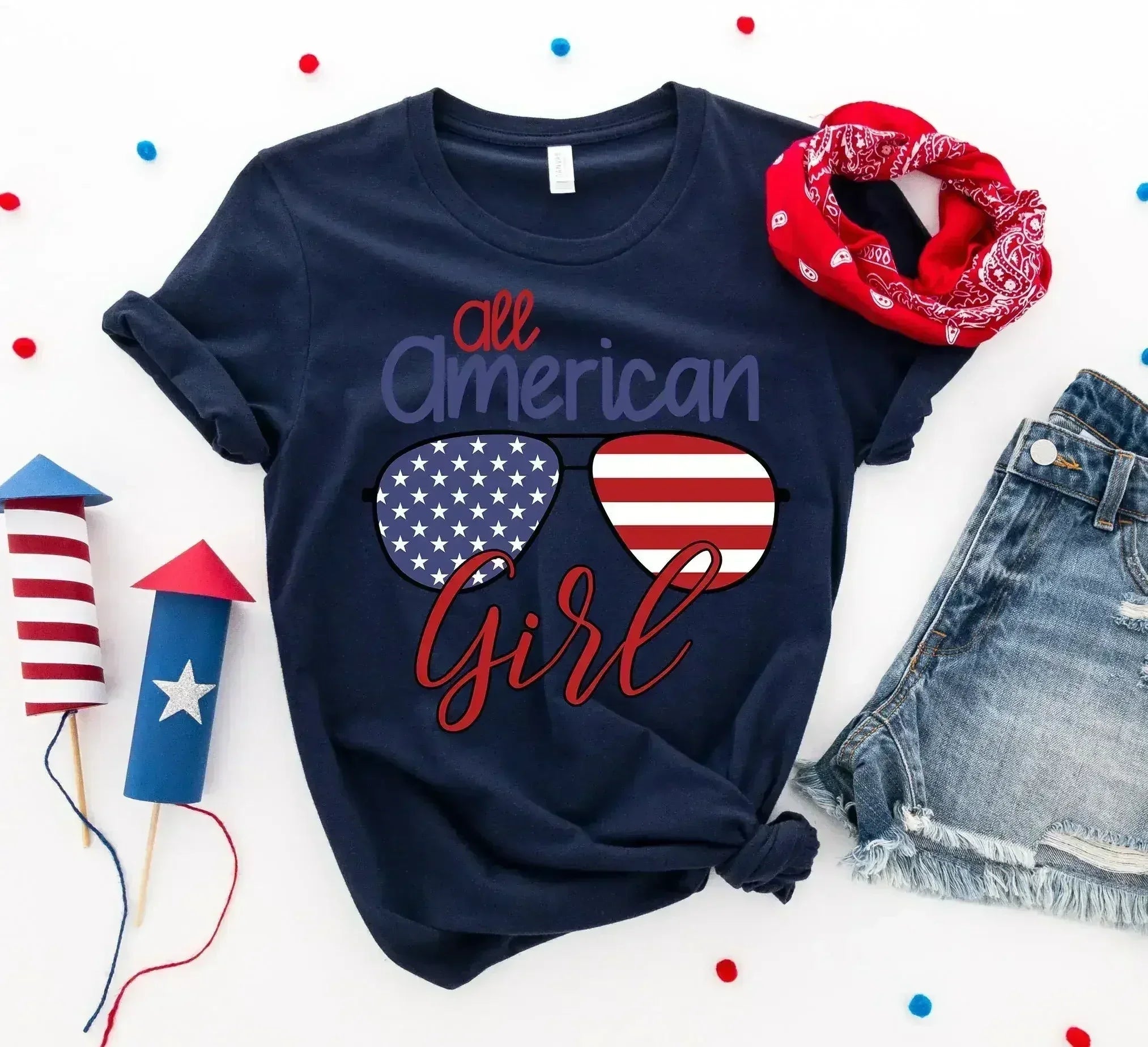 All American Sunglasses Printed Girl T-shirt | Bella Canvas - SJB-DIAMOND ELITES
